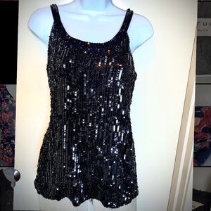 Trina Turk 100% silk sequined tank top.